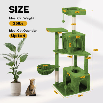 Wecharmer Indoor Cat Tree Tower with Green Leaves, Plush Cat Condo and Scratching Posts by Summerwins
