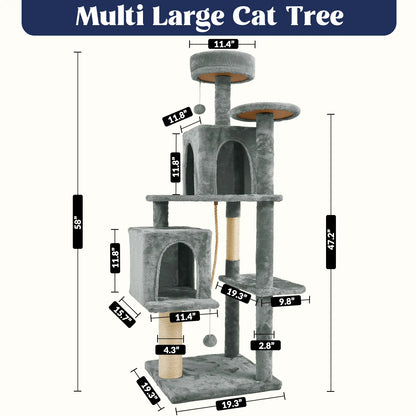 Wecharmer Indoor Cat Tree Tower with Green Leaves, Plush Cat Condo and Scratching Posts by Summerwins