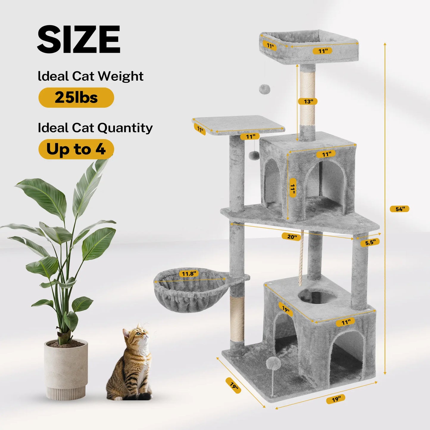 Wecharmer Indoor Cat Tree Tower with Green Leaves, Plush Cat Condo and Scratching Posts by Summerwins