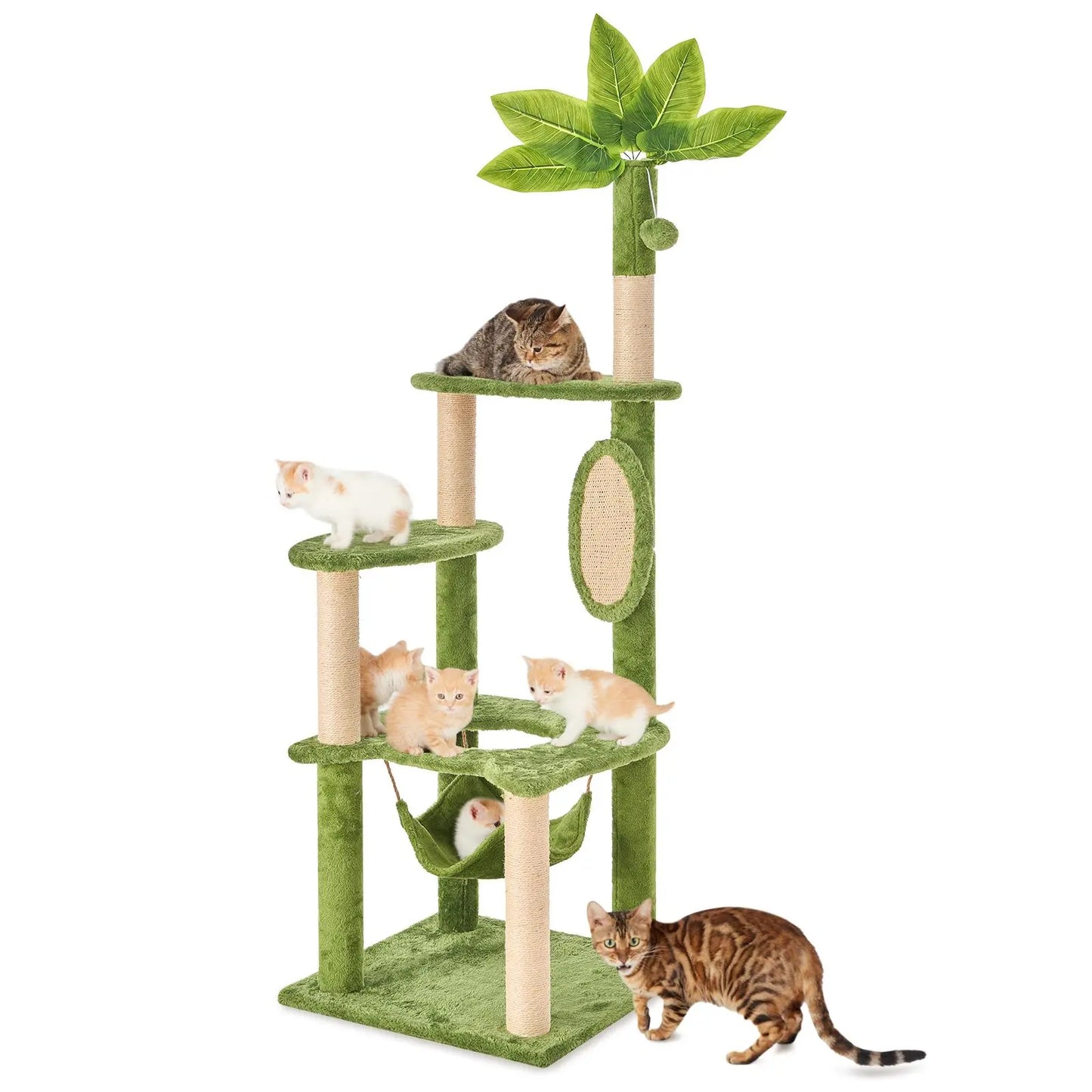 Wecharmer Indoor Cat Tree Tower with Green Leaves, Plush Cat Condo and Scratching Posts by Summerwins