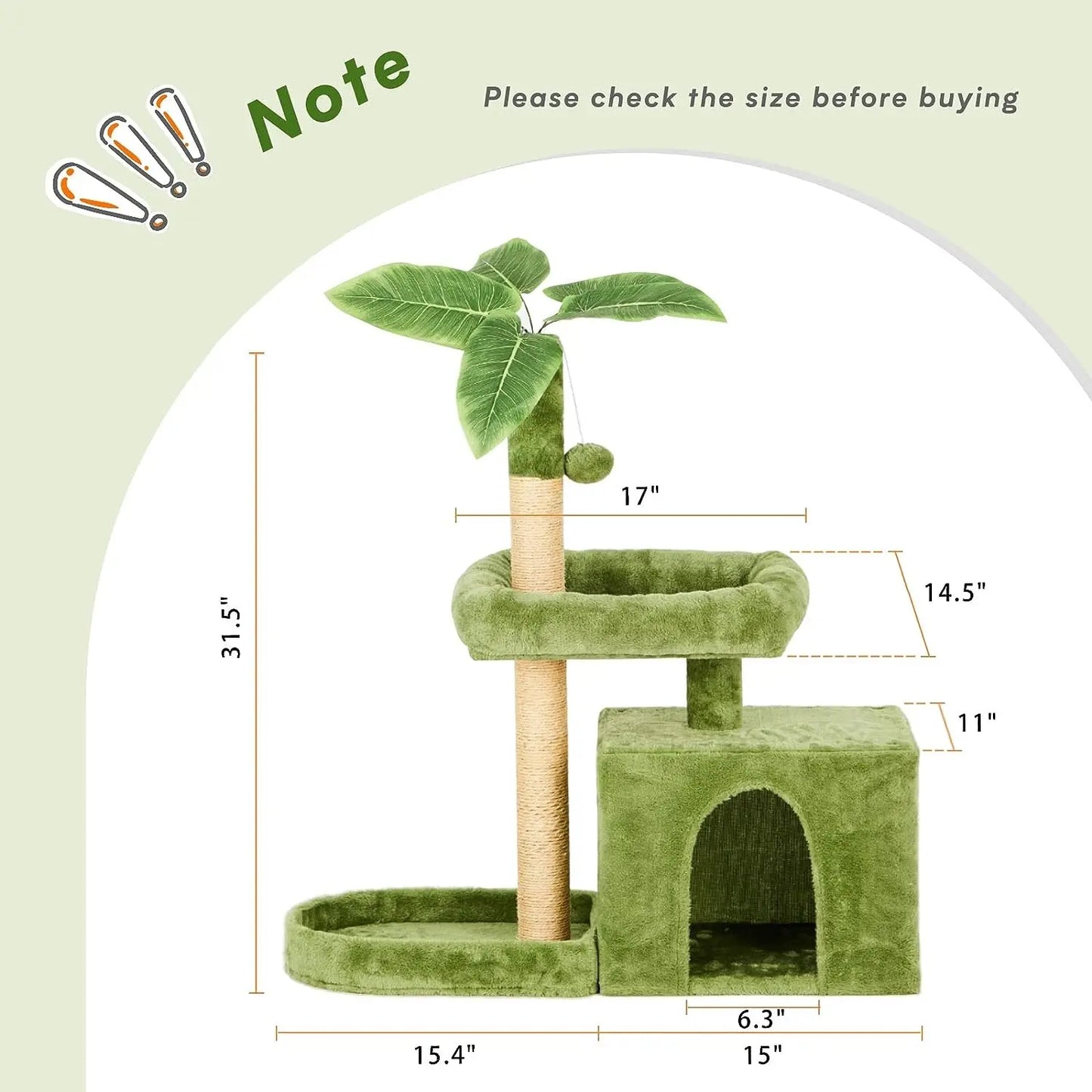 Wecharmer Indoor Cat Tree Tower with Green Leaves, Plush Cat Condo and Scratching Posts by Summerwins